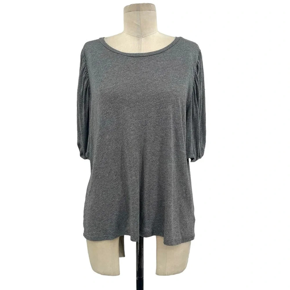 Michael Lauren Saddler Puff Sleeve Tee‎ Gray Size Medium